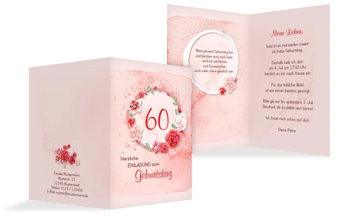 Einladung zum 60. Geburtstag Aquarell Rosen