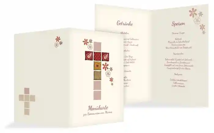 Menükarte Kommunion Florales Kreuz