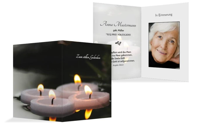 Sterbebildkarte Schwimmkerze