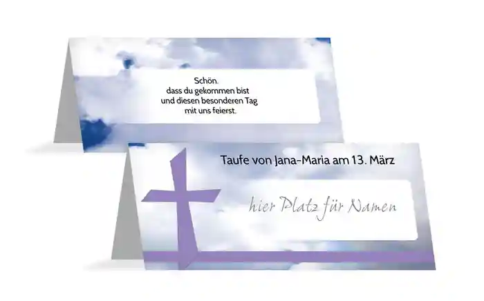 Tischkarte Taufe Himmelskreuz
