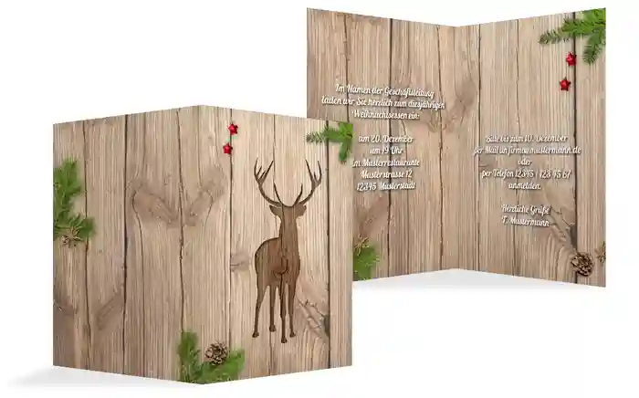 Weihnachts Einladungskarte geschäftlich Holztisch