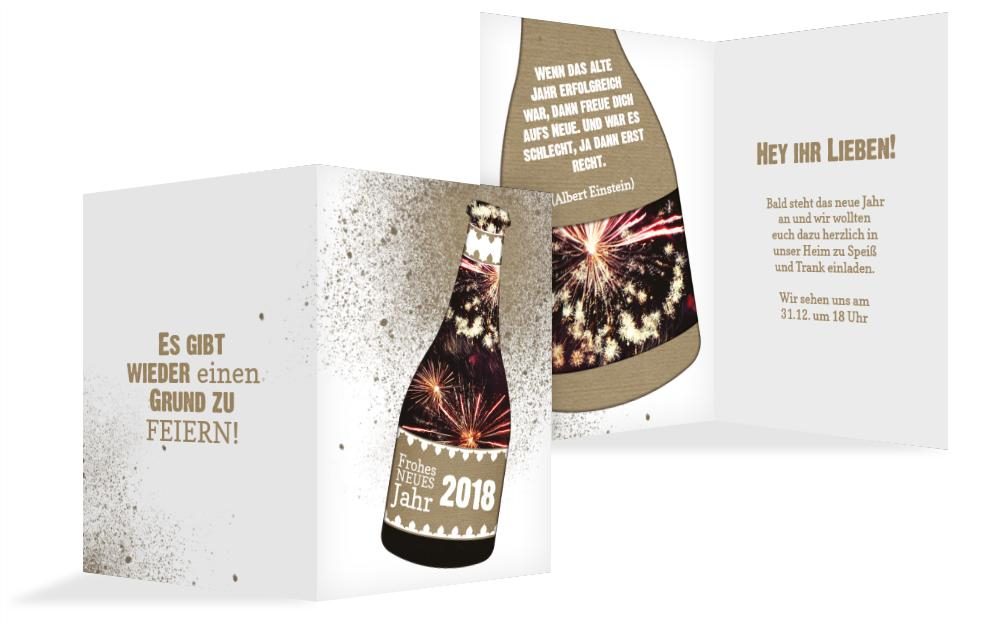 Neujahrskarte Sektflasche