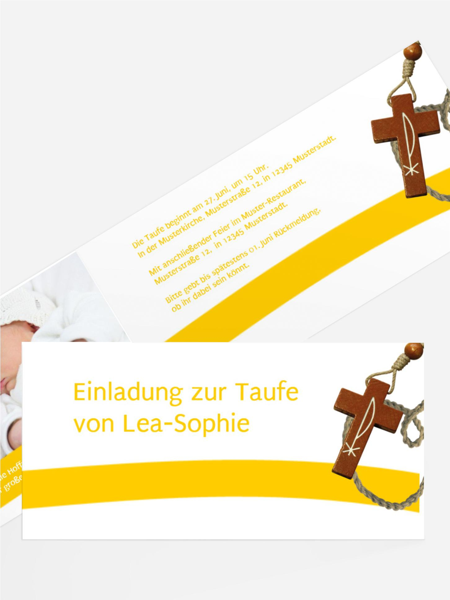 Einladungskarte Taufe Kreuz auf Welle