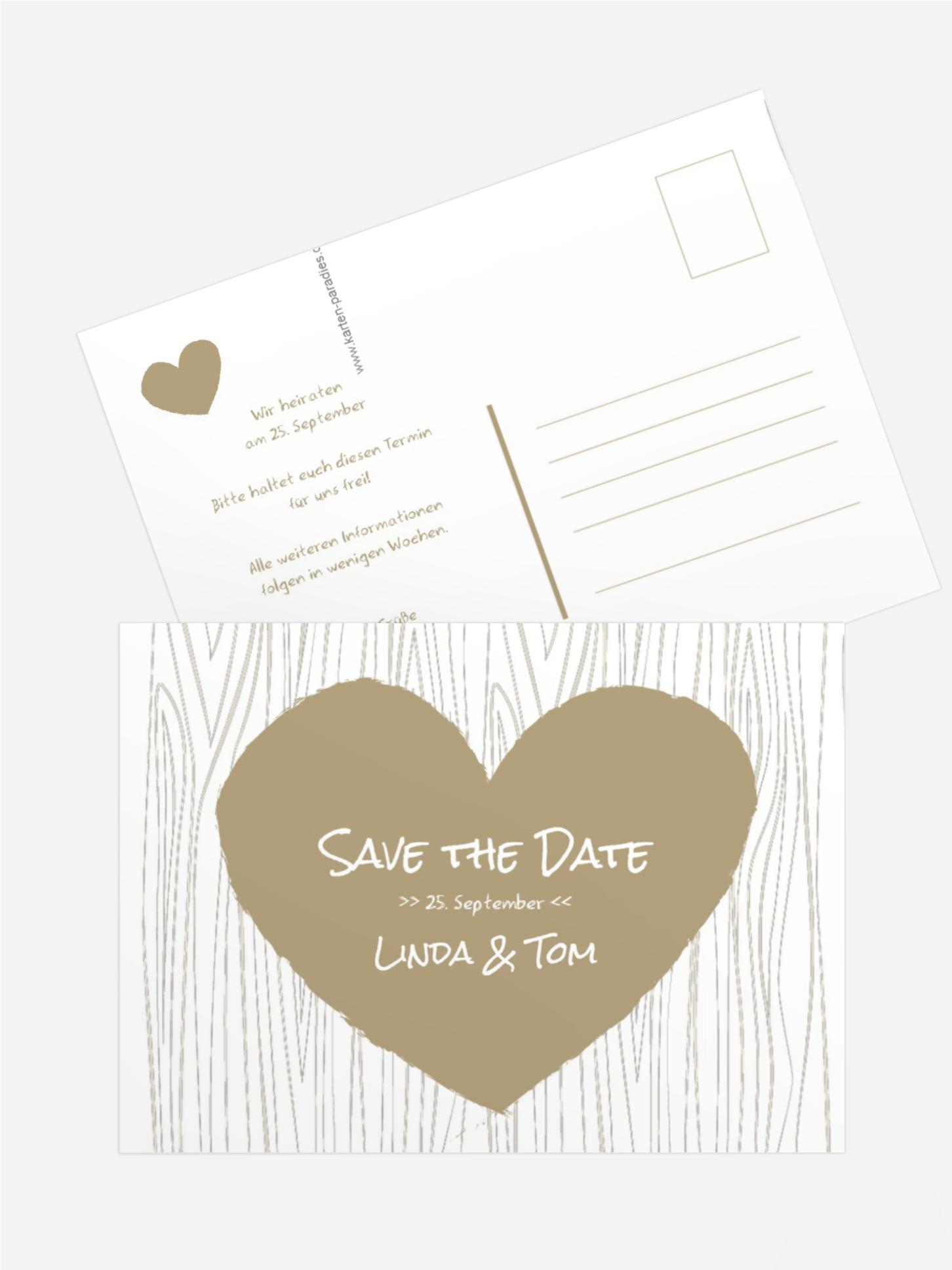 Hochzeits Save the Date heart bark