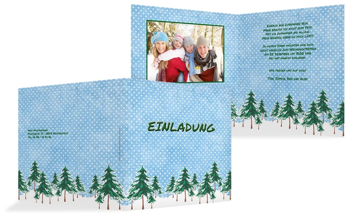 Weihnachtseinladungskarte Privat Schneewald