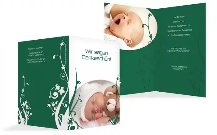 Dankeskarte Taufe Florale Schnörkel Dankeskarte Taufe Florale Schnörkel