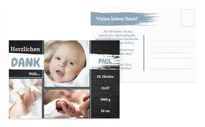 Baby Dankeskarte zur Geburt Schiefer