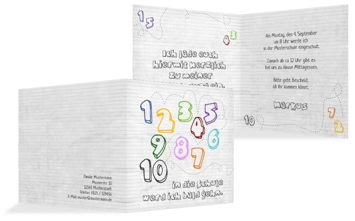 Einschulungskarte eins bis zehn