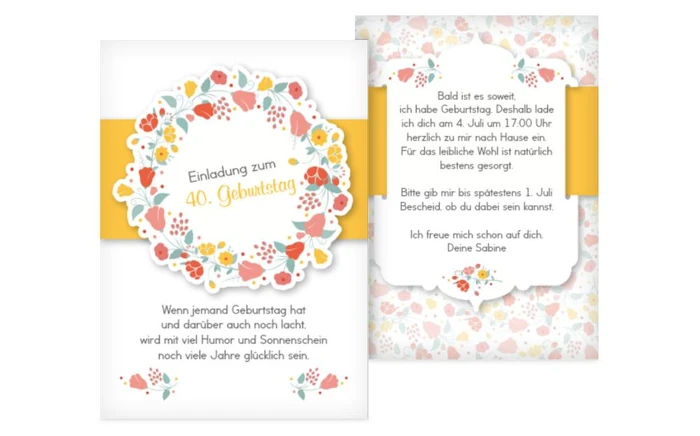 40. Geburtstag Einladung Blumenkranz