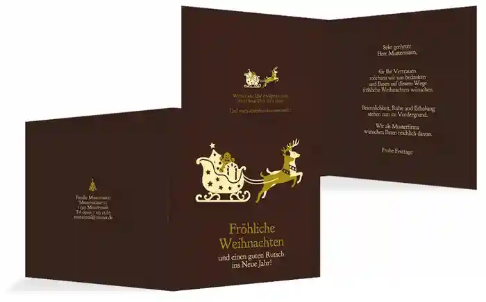Grußkarte Weihnachten Geschäft Kutsche