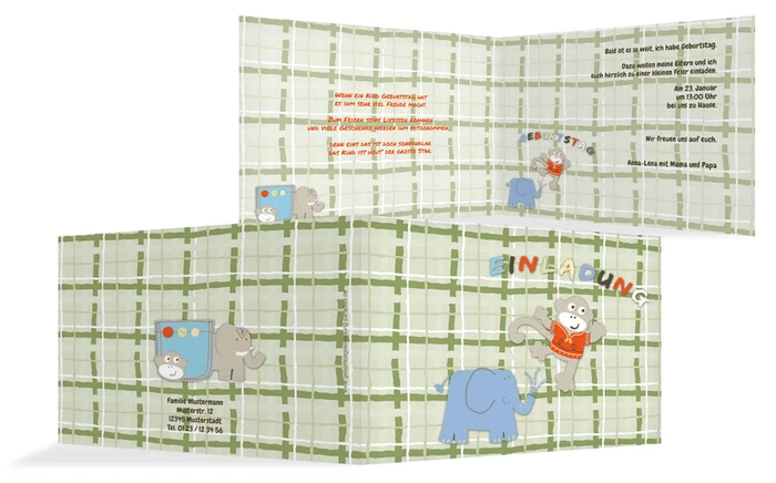 Geburtstagseinladung Elefant Äffchen