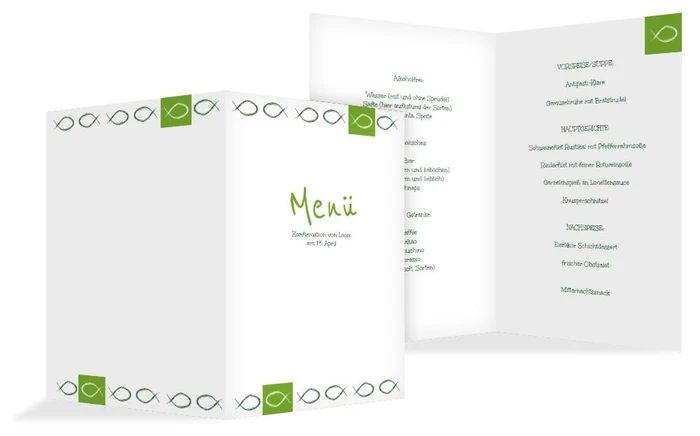 Menükarte Konfirmation Fische Menükarte Konfirmation Fische