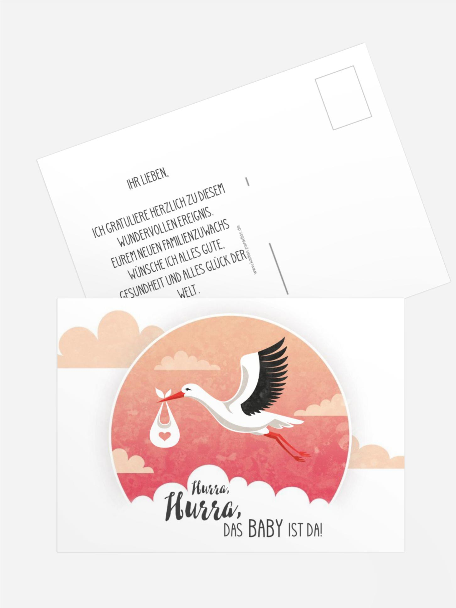 Glückwunschkarte zur Geburt Storch
