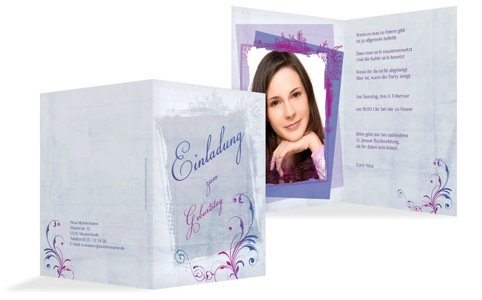 Einladungskarte zum Geburtstag floral Foto