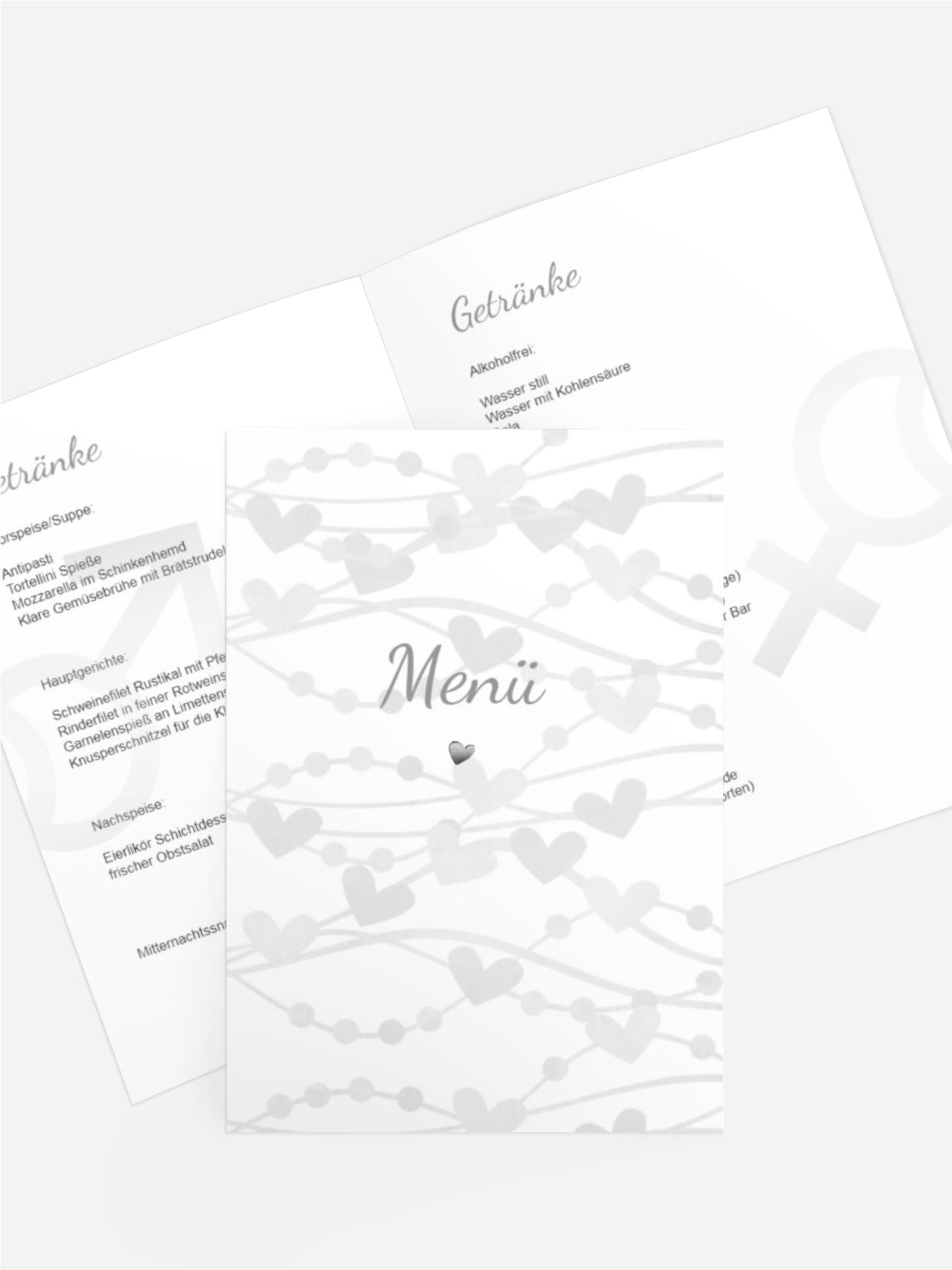 Menükarte Im Zeichen der Liebe