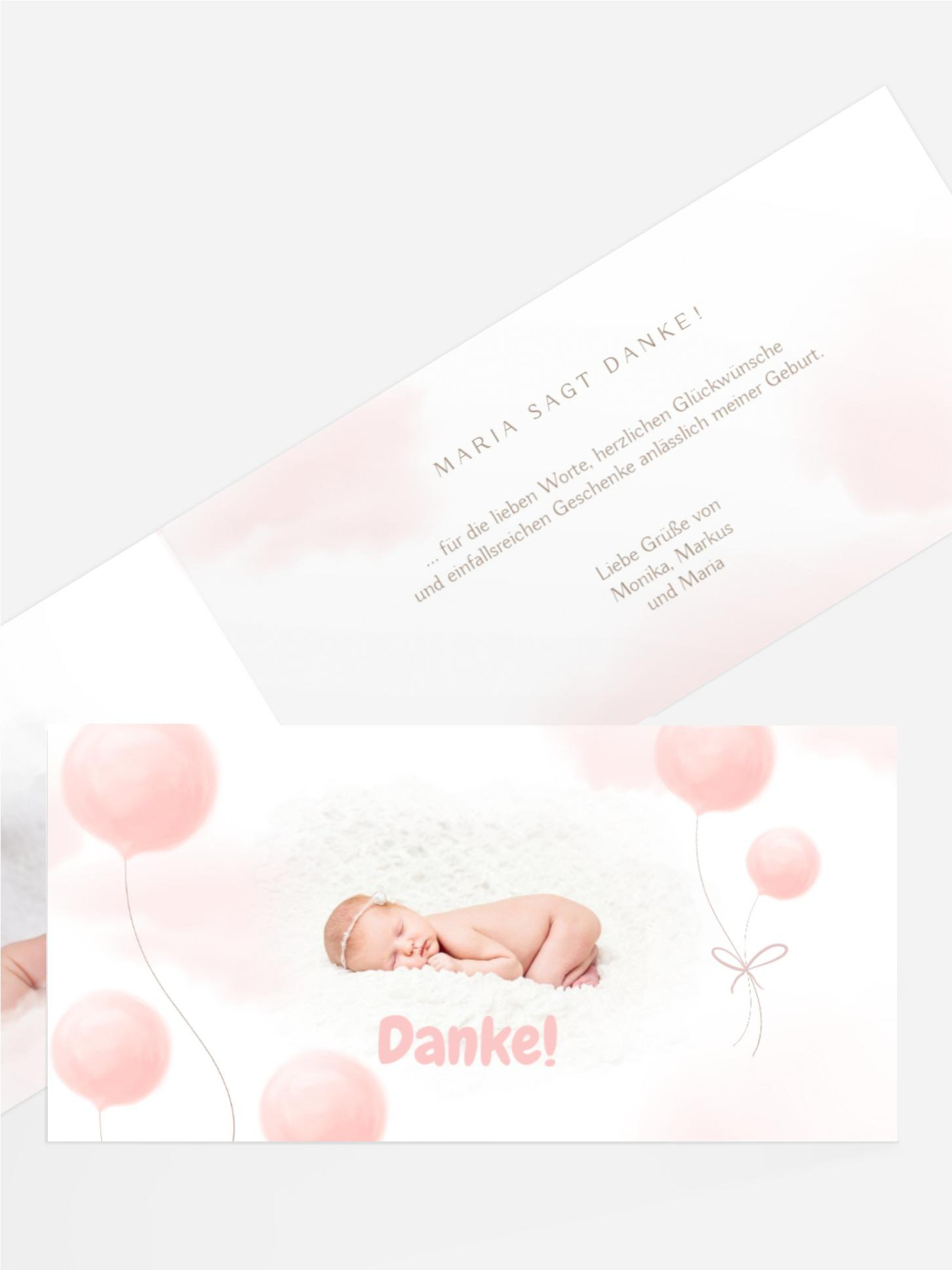 Baby Dankeskarte Fliegende Luftballons