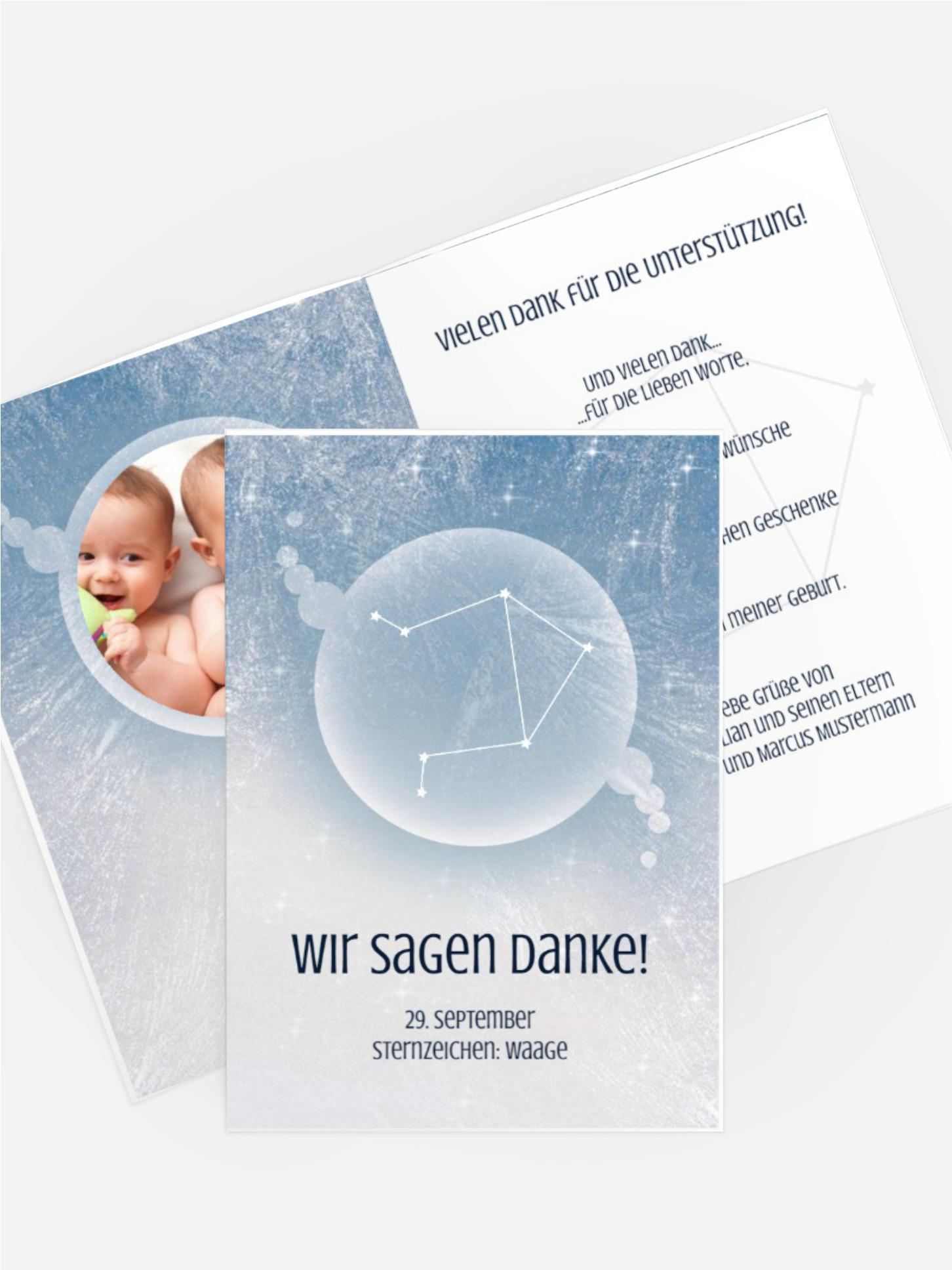 Dankeskarte zur Geburt Sternzeichen Waage