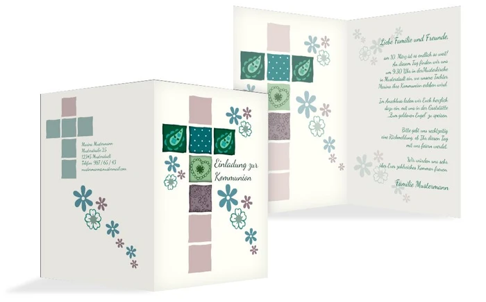 Einladung zur Kommunion Florales Kreuz