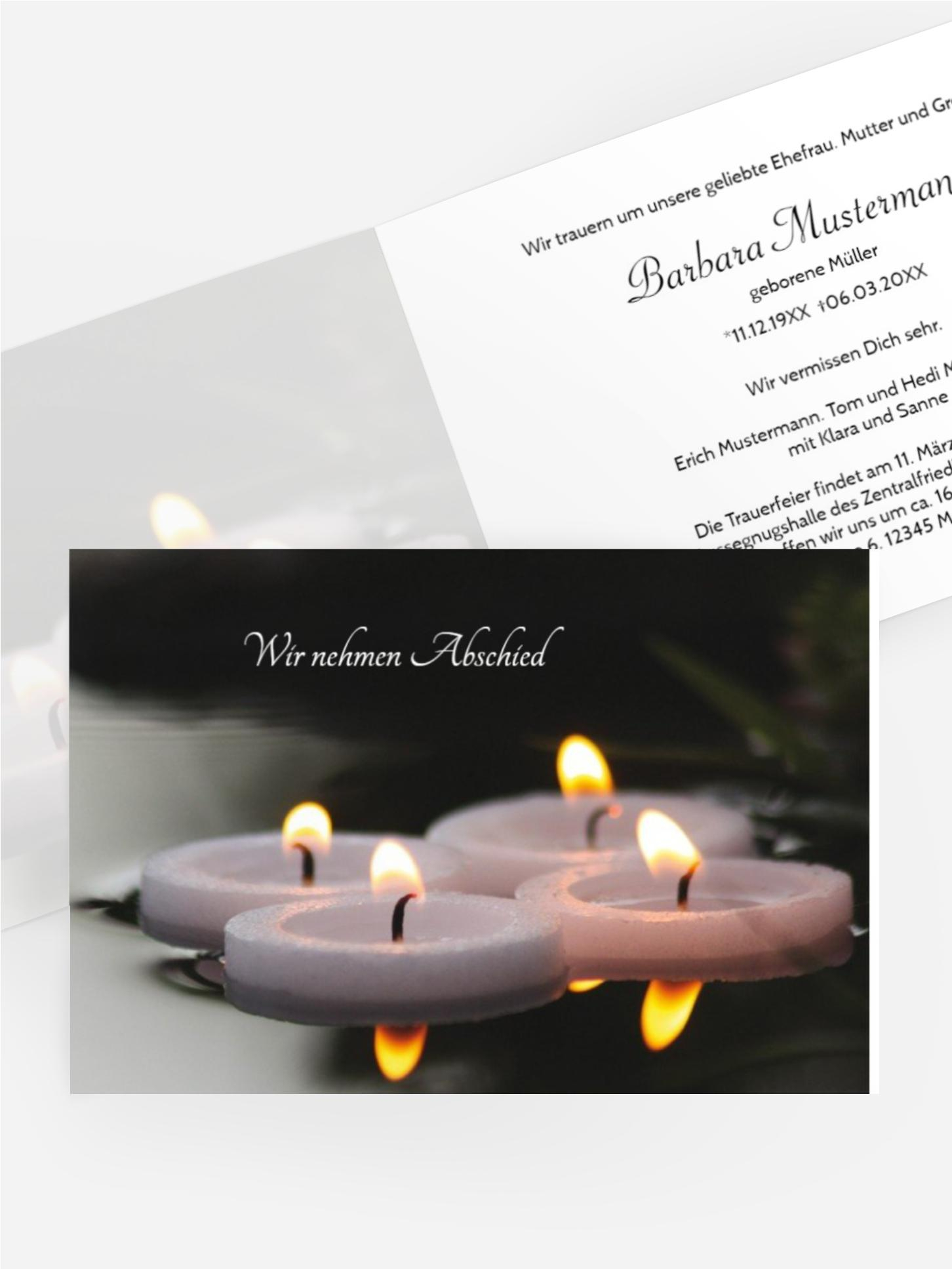 Trauerkarte Schwimmkerzen quer