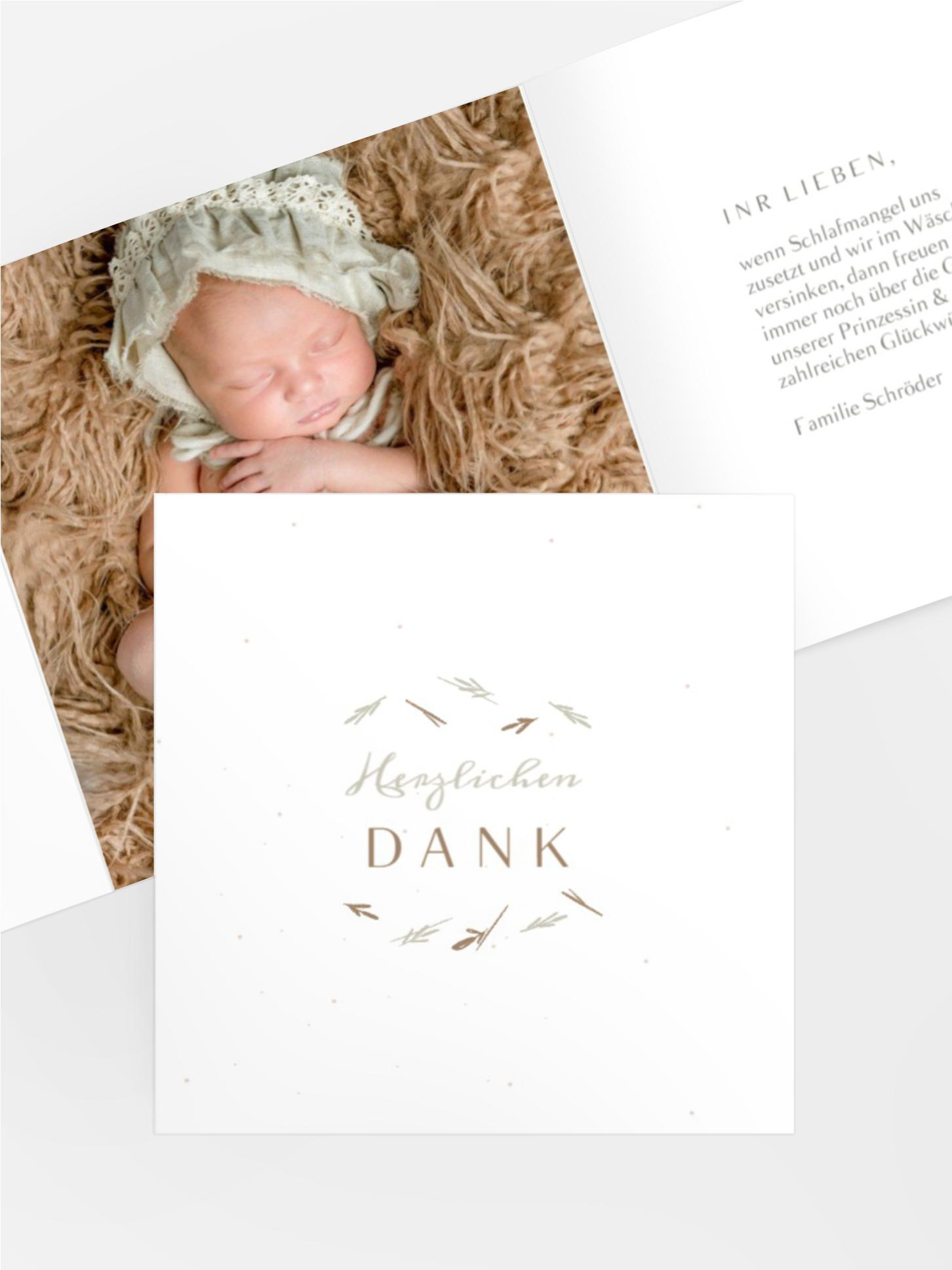 Baby Dankeskarte Geborgenes Nest