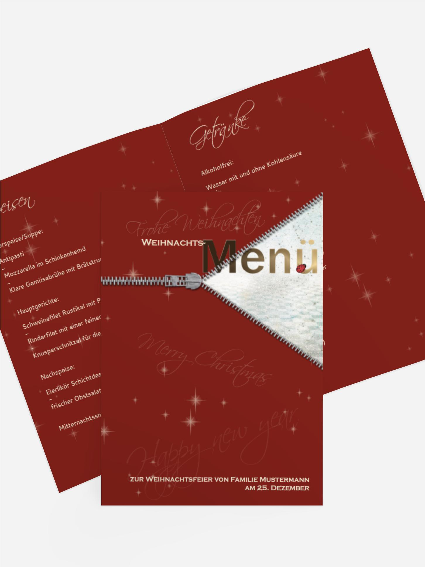 Menükarte zur Weihnachtsfeier Reißverschluss Menükarte zur Weihnachtsfeier Reißverschluss