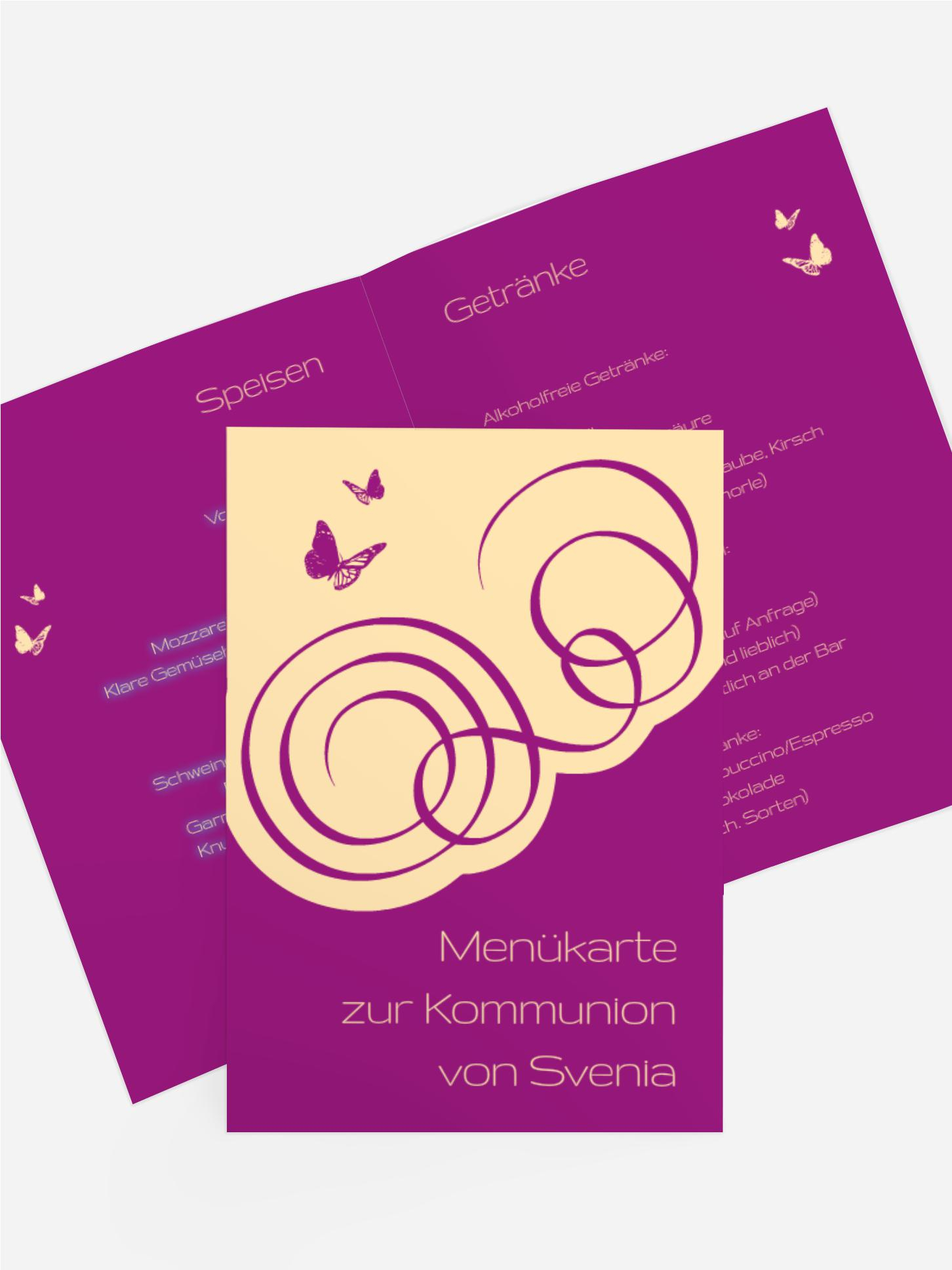 Kommunion Menuekarte Butterfly