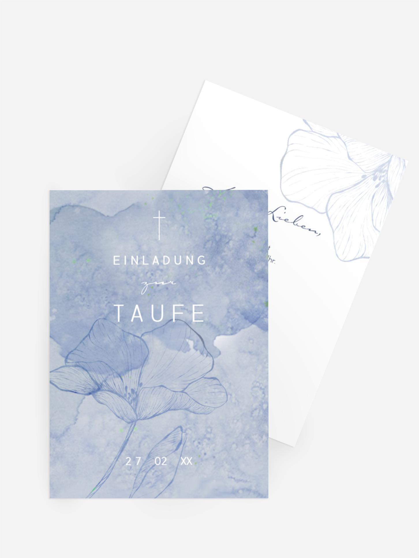 Einladungskarte Taufe Aquarell Mohnblumen