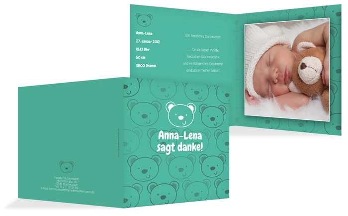 Dankeskarte zur Geburt Bärchengesicht