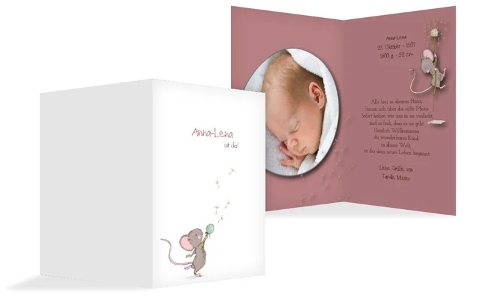 Karte zur Geburt Mäuschen