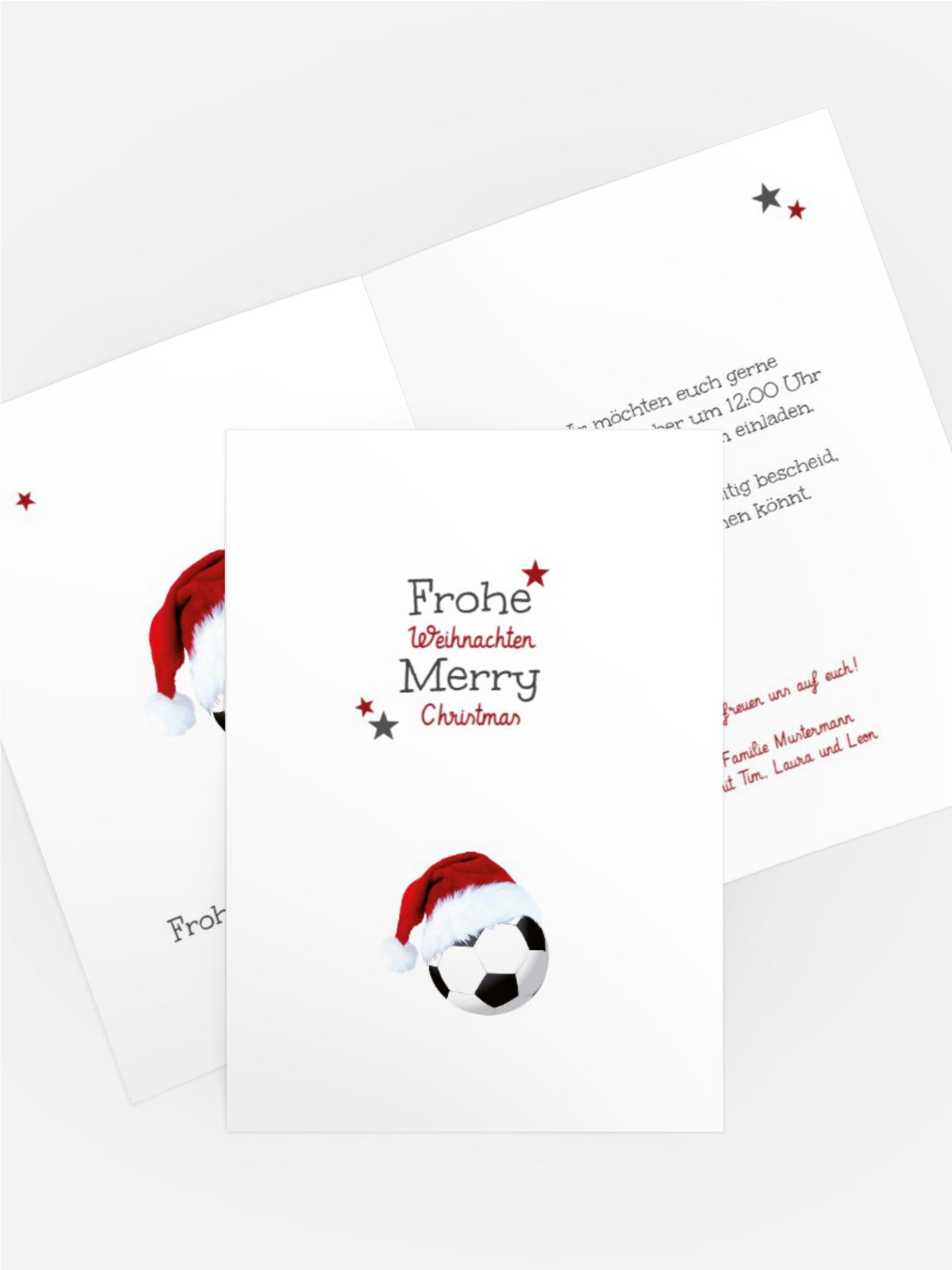 Weihnachts Einladungskarte privat Fußballmütze