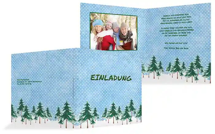 Weihnachtseinladungskarte Privat Schneewald