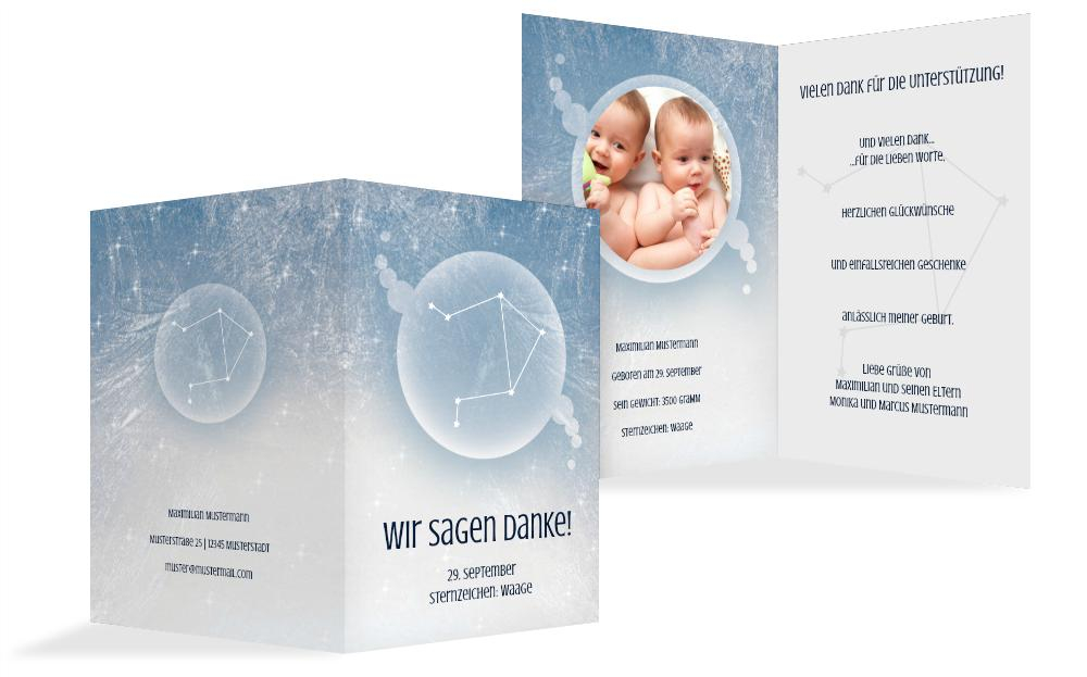 Dankeskarte zur Geburt Sternzeichen Waage Dankeskarte zur Geburt Sternzeichen Waage
