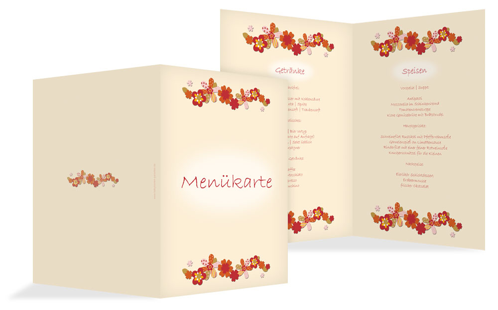 Menükarte zur Taufe Blumenband