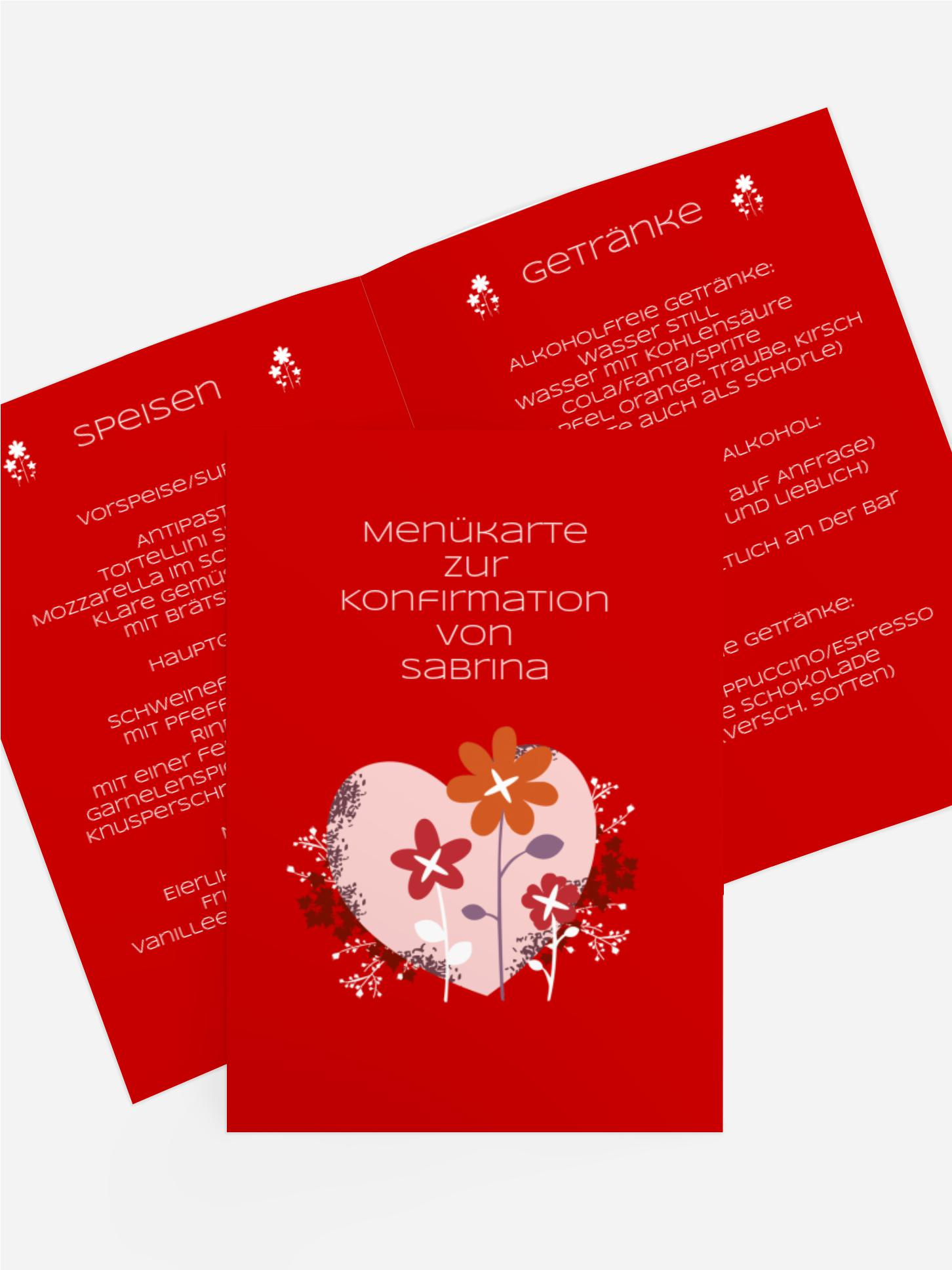 Menükarte Konfirmation Herz