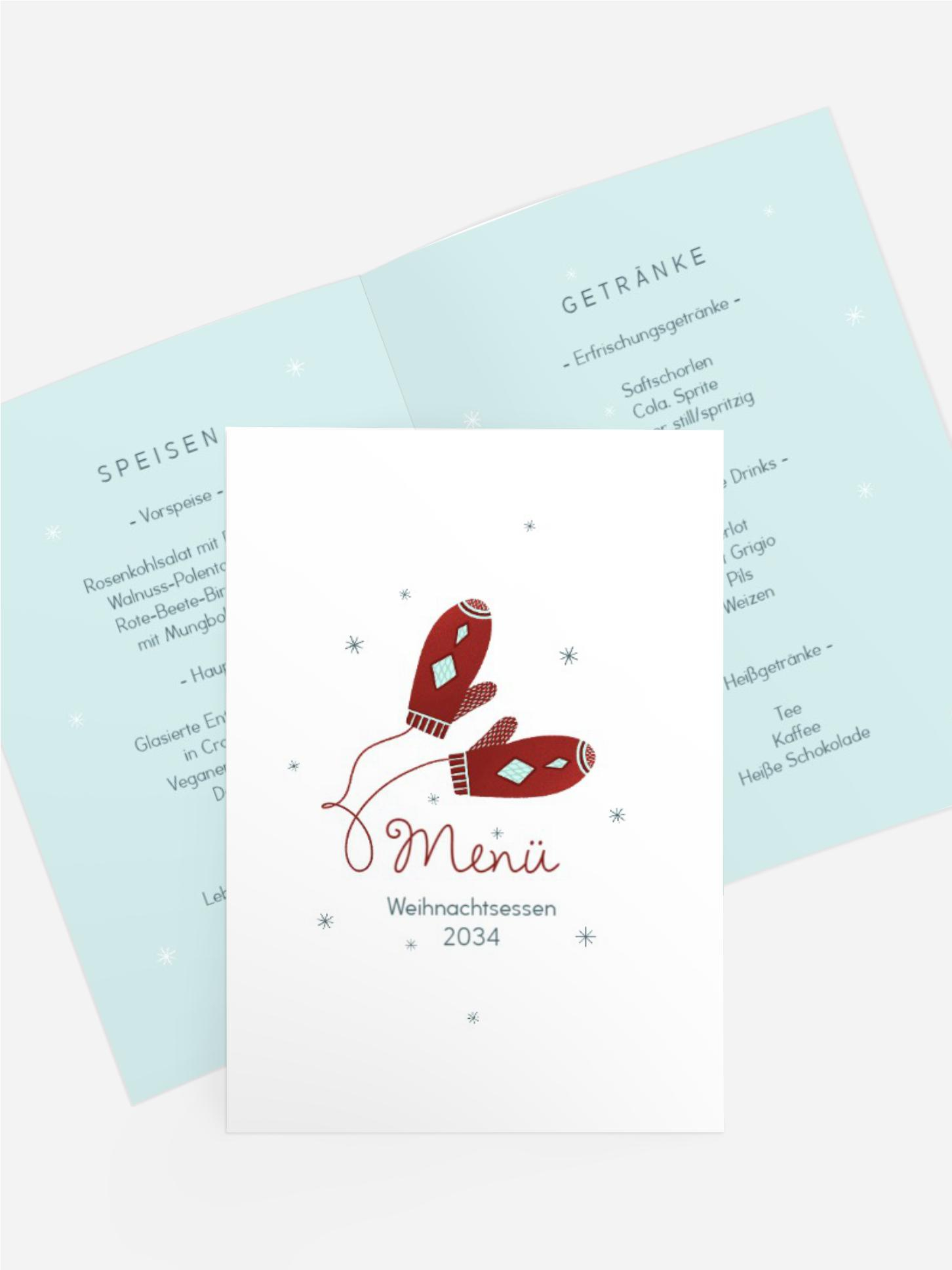 Weihnachtsmenükarte Strick-Fäustlinge