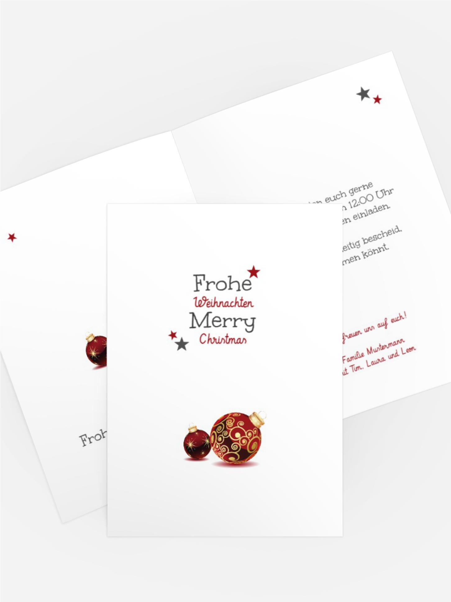 Weihnachts Einladungskarte privat Weihnachtskugeln