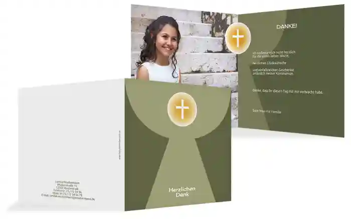 Kommunion Dankeskarte Kelch mit Hostie