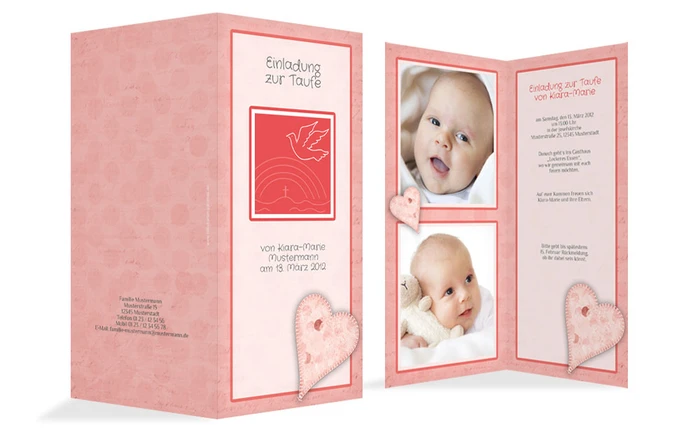 Einladungskarte Taufe Bubblehearts