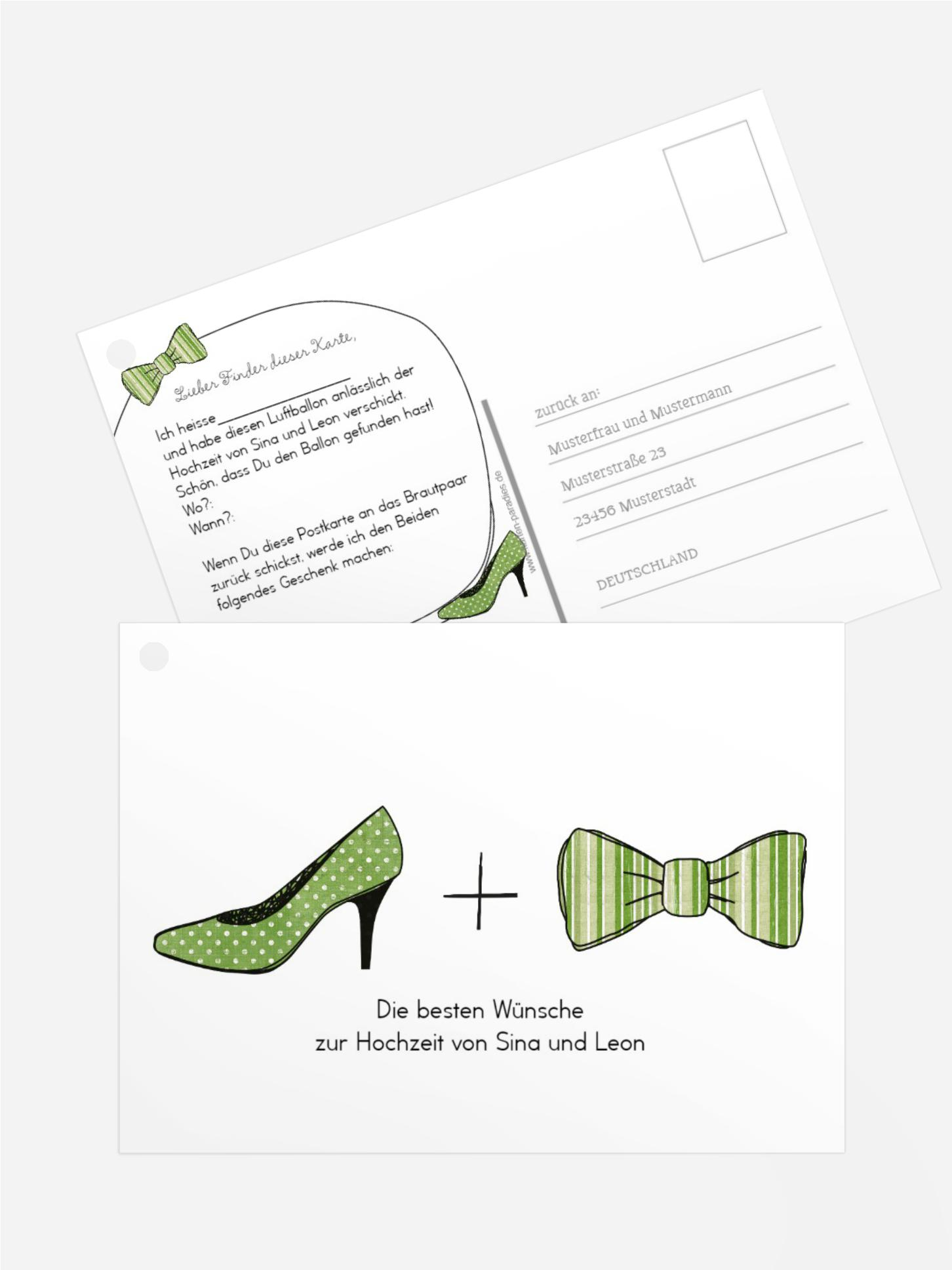 Ballonkarte High Heel und Fliege