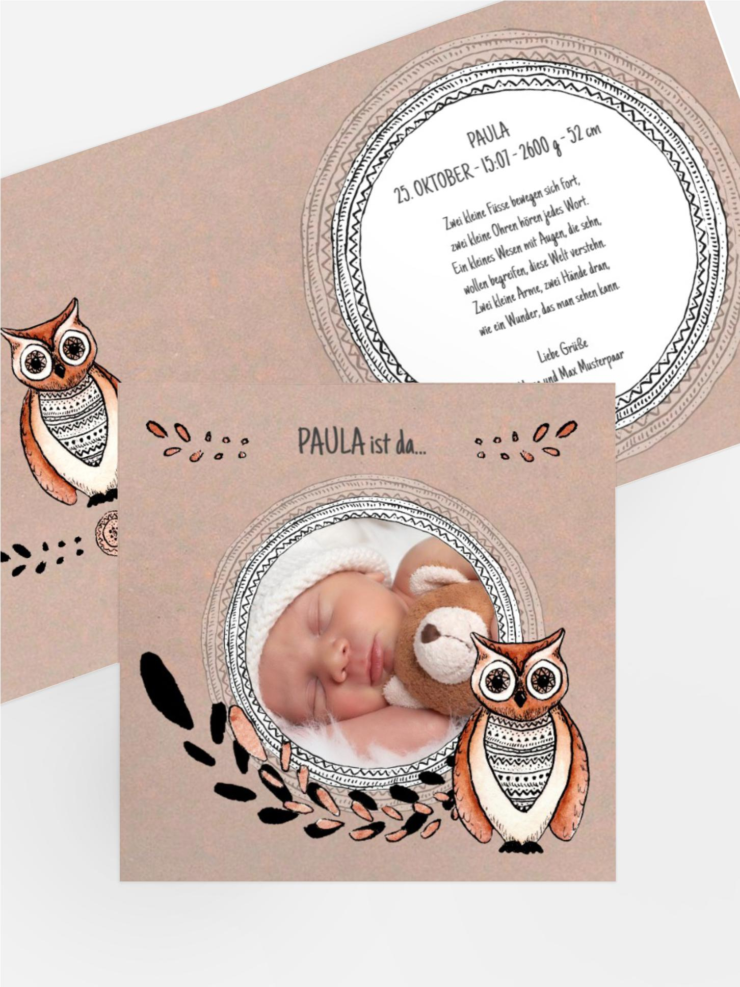 Babykarte Vintage Eule