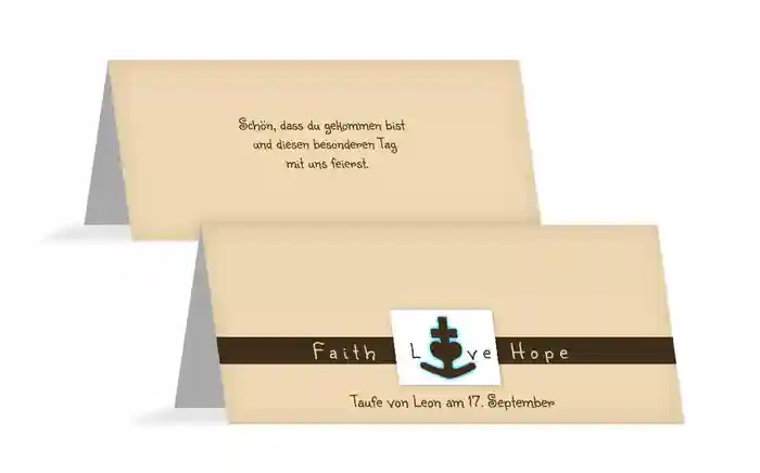 Tischkarte Taufe faith love hope