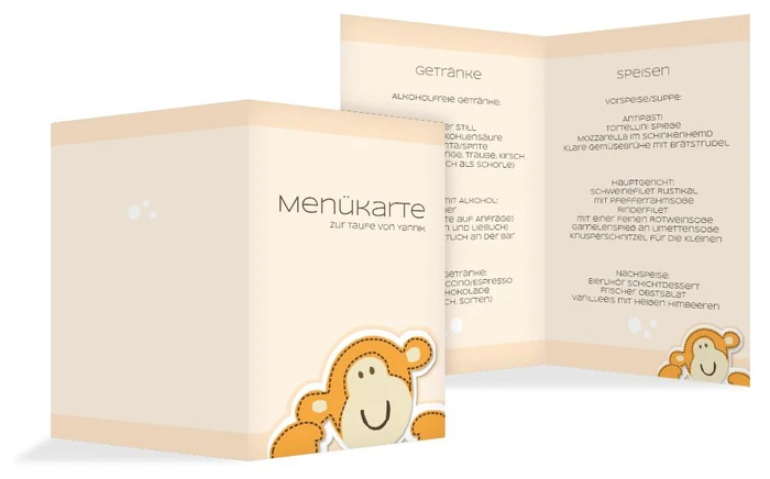 Menükarte Taufe Aeffchen