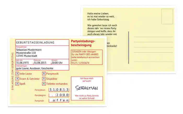 Geburtstag Partyeinladungsbescheinigung