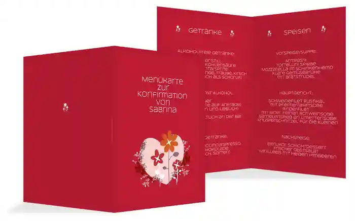 Menükarte Konfirmation Herz