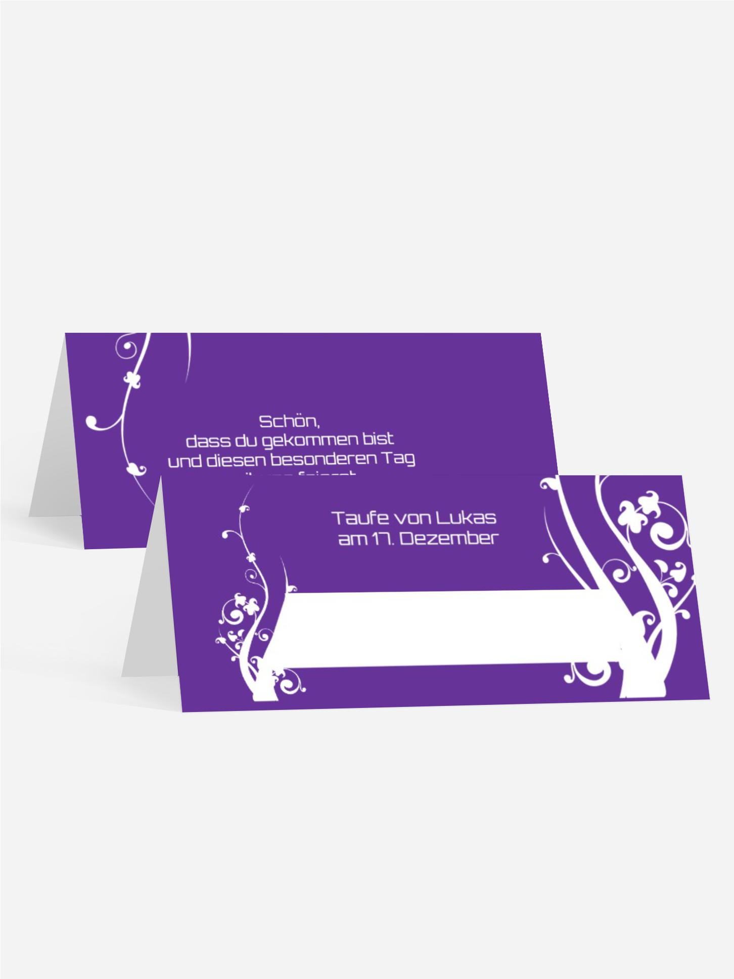 Tischkarte Taufe Florale Schnörkel