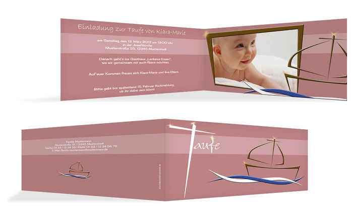 Einladungskarte Taufe Schiffchen auf Wellen