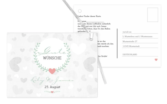 Ballonkarte zur Hochzeit zarte Ranke