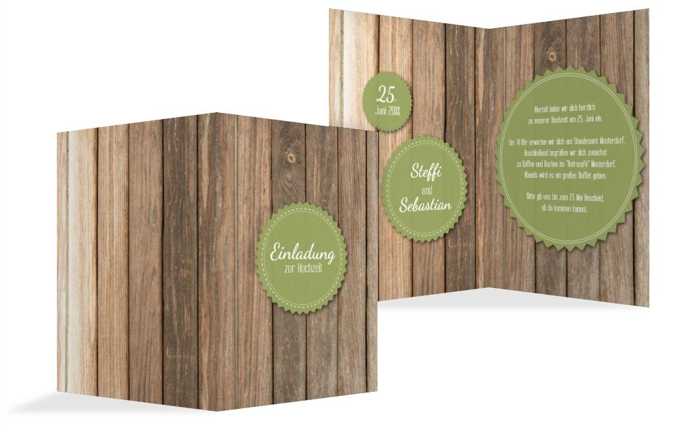 Hochzeitseinladung Vintage Holz 2