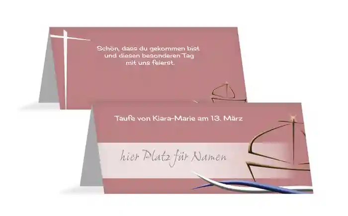 Tischkarte Taufe Schiffchen auf Wellen