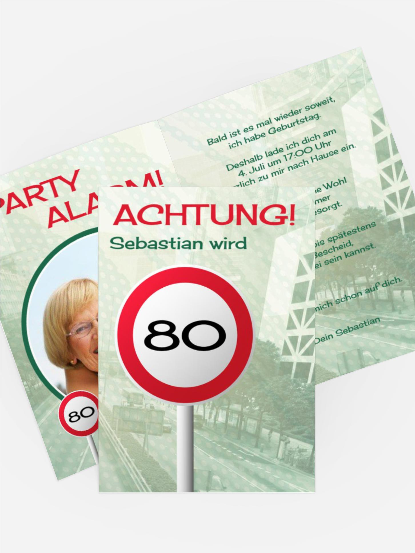 Geburtstagseinladungskarte Begrenzungsschild 80 Foto